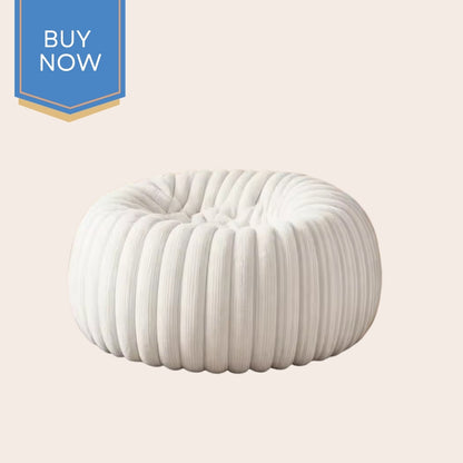Soft plush round pouf seat for adults & kids(rooms)in beige - bean bag chair 80cm faux fur filled