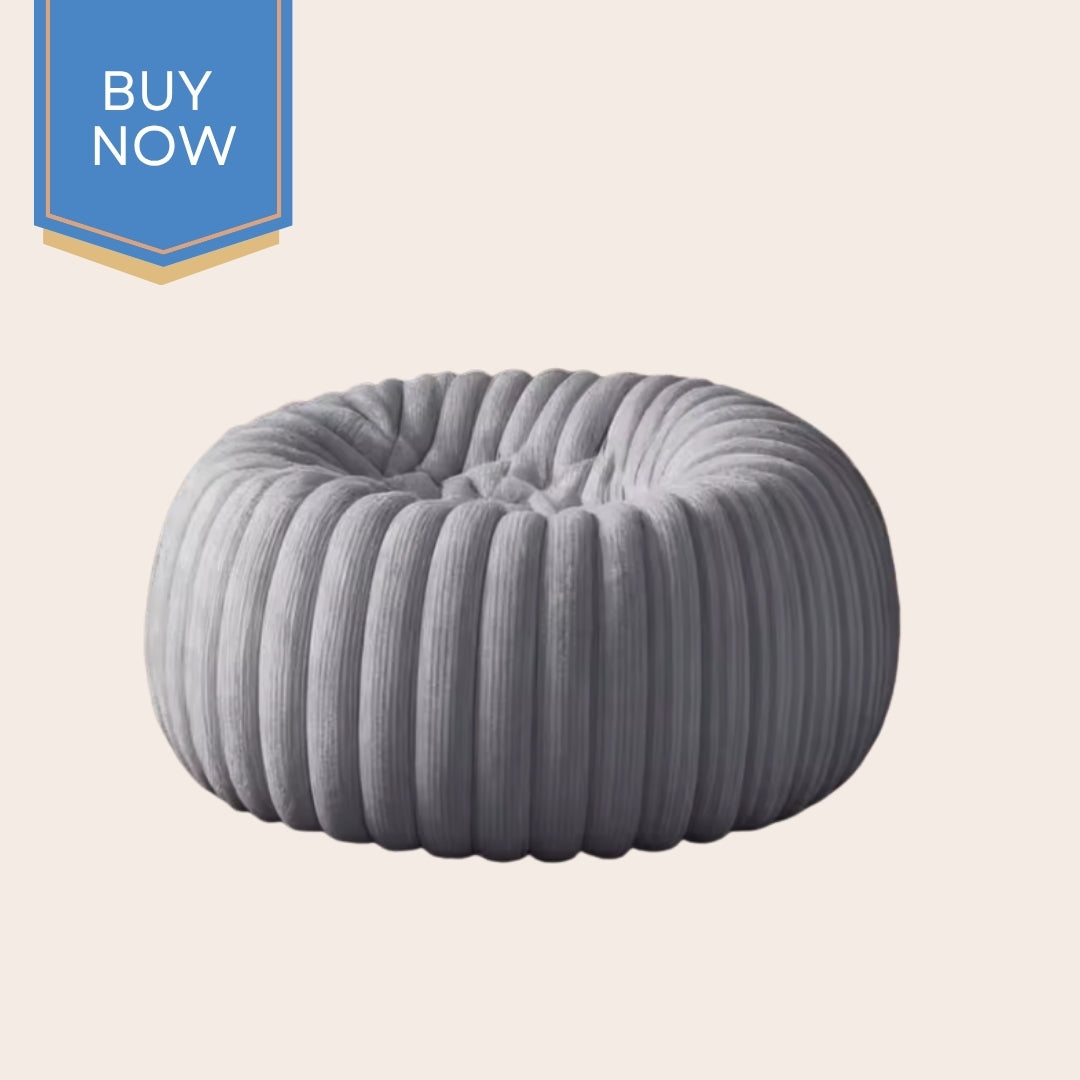 Soft plush round pouf seat for adults & kids(rooms)in light grey - bean bag chair 80cm faux fur filled