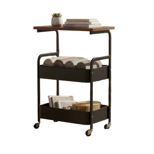 Sturdy rolling storage cart with locking wheels and multi tier design for kitchen, office and home use (black)