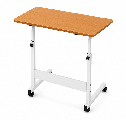 Mobile laptop desk adjustable bedside, or sofa table rolling laptop stand portable computer desk with wheels AU - brown desk