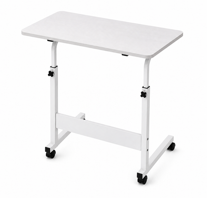 Mobile laptop desk adjustable bedside, or sofa table rolling laptop stand portable computer desk with wheels AU - white