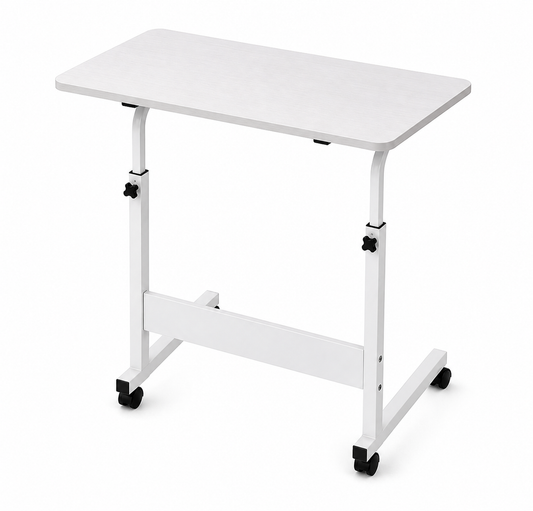 Mobile laptop desk adjustable bedside, or sofa table rolling laptop stand portable computer desk with wheels AU - white