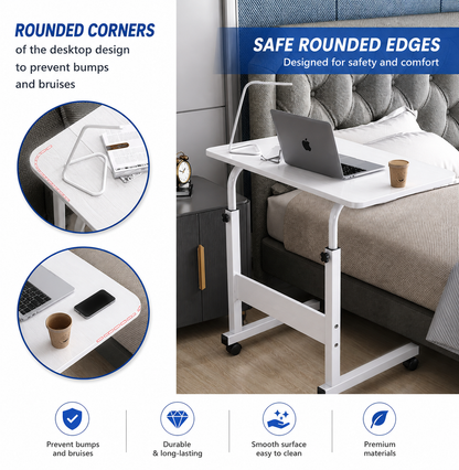 Mobile laptop desk adjustable bedside, or sofa table rolling laptop stand portable computer desk with wheels AU - black