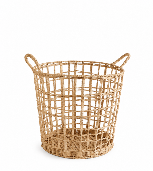 Laundry Basket – Handwoven Boho Rattan, Natural, With Handles