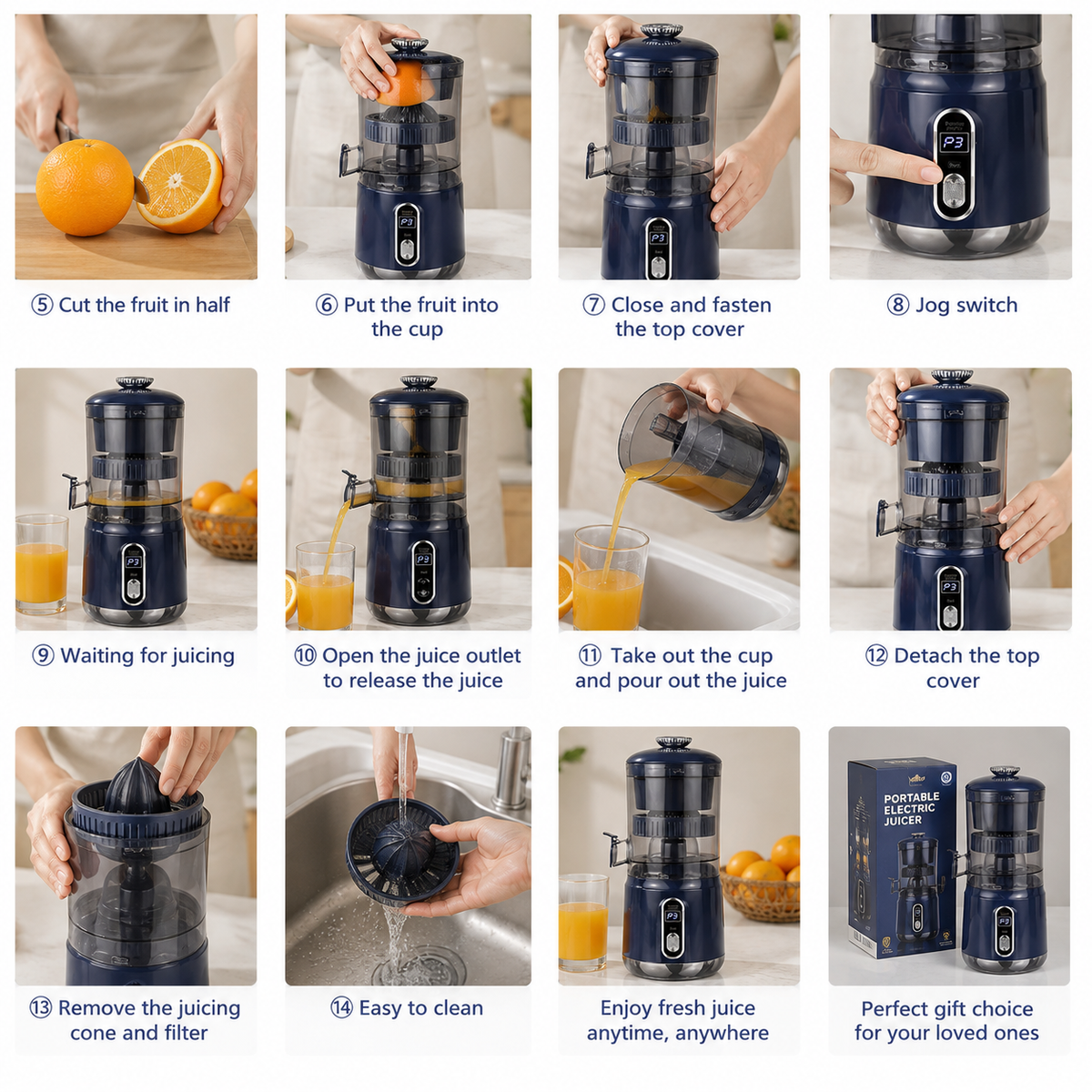 Citrus Juicer – Portable, Electric, 600ml, USB Rechargeable, Fresh Juice Maker