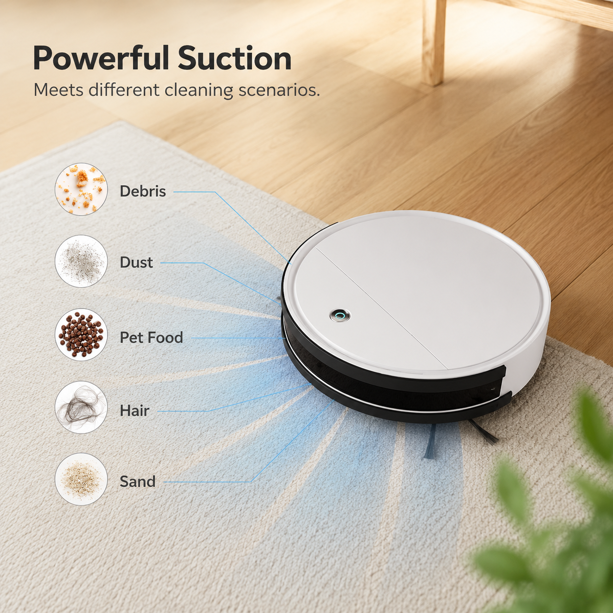 Super mini robot vacuum for pet hair, carpets & hard floors with self-charging