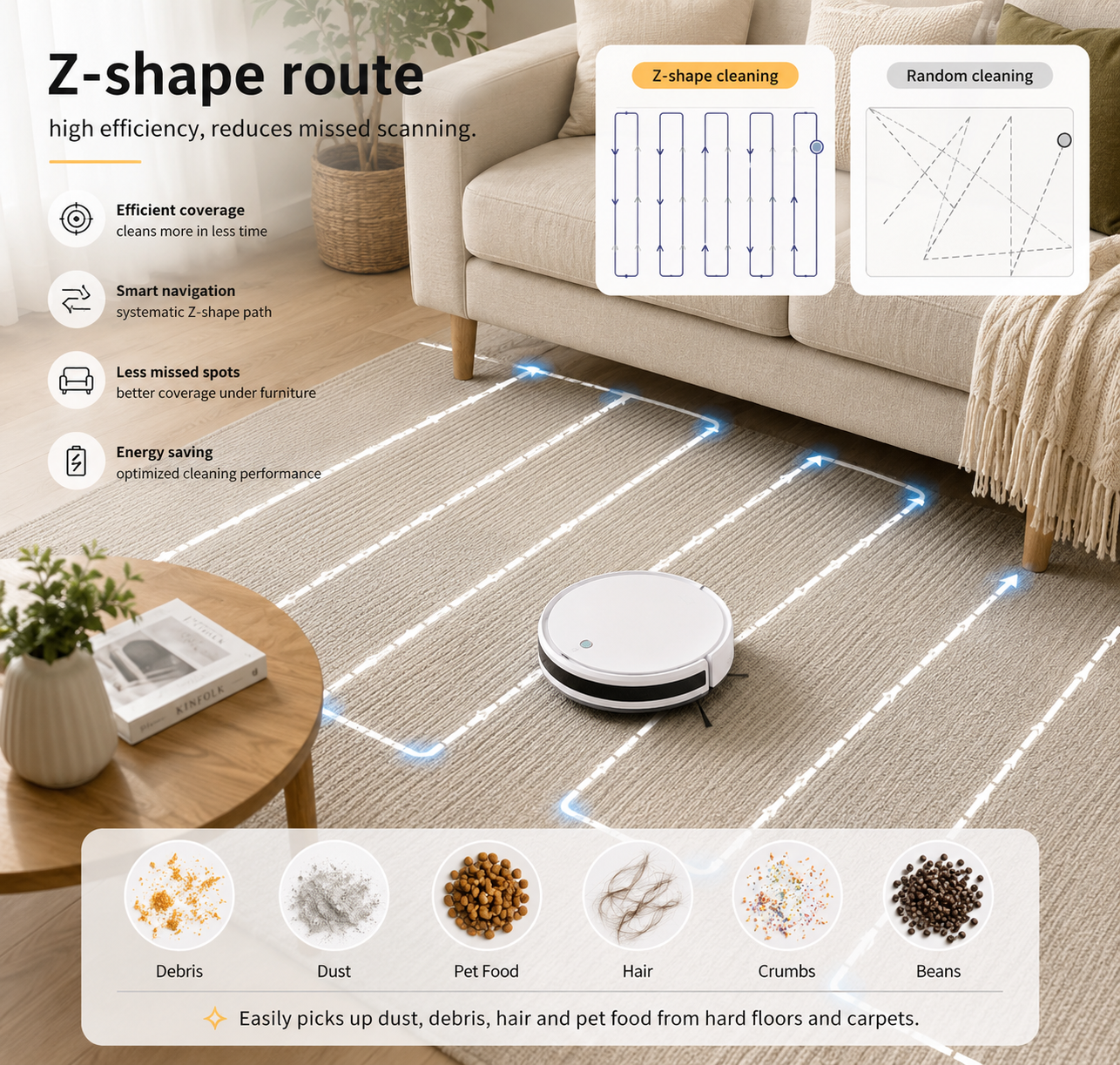 Super mini robot vacuum for pet hair, carpets & hard floors with self-charging