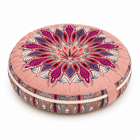 Round floor cushion 45cm thick boho tatami seat pillow for meditation, relaxation and everyday comfort - pink