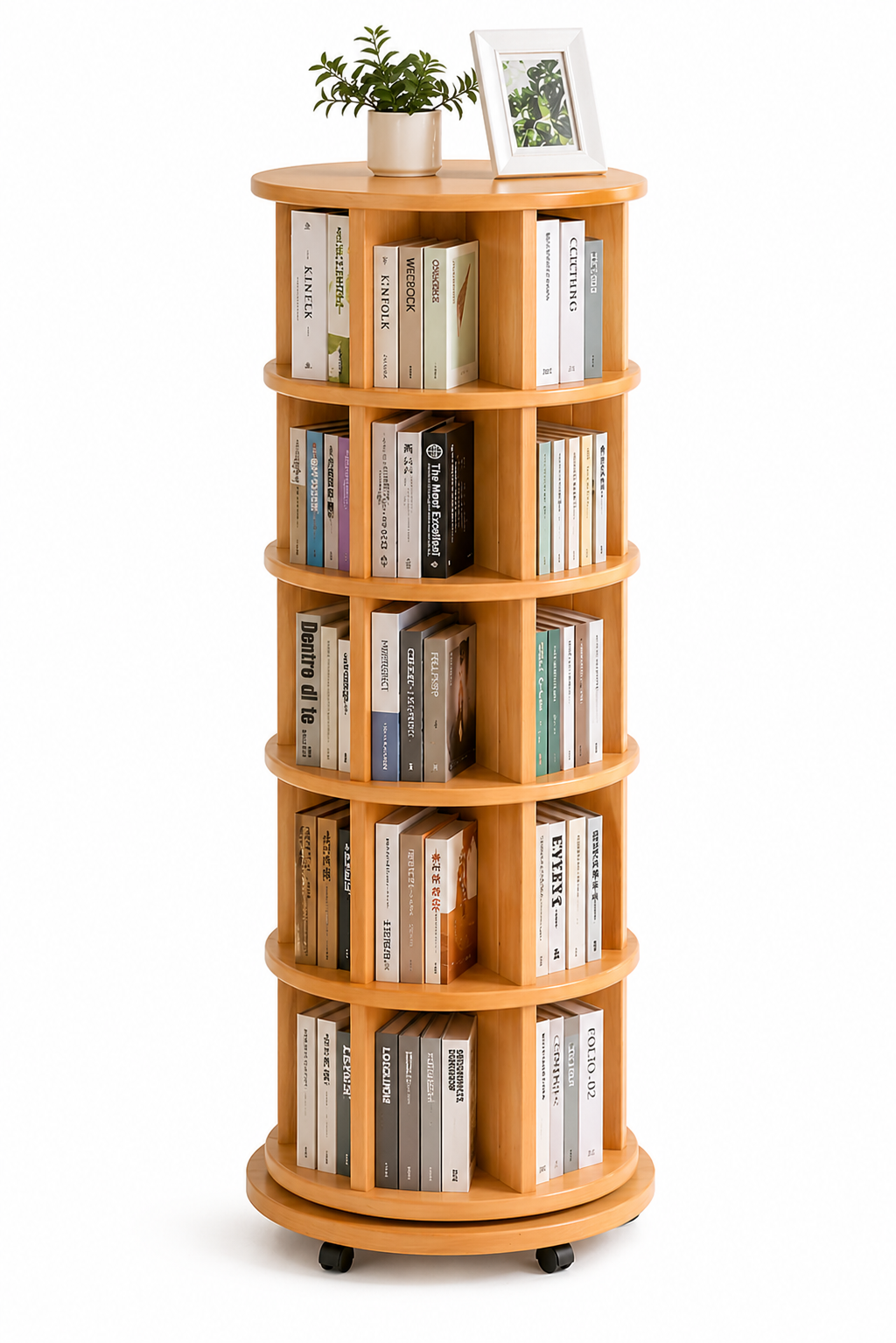 Bookshelf – Solid Wood, 360° Rotating, With Wheels, Spinning Bookcase