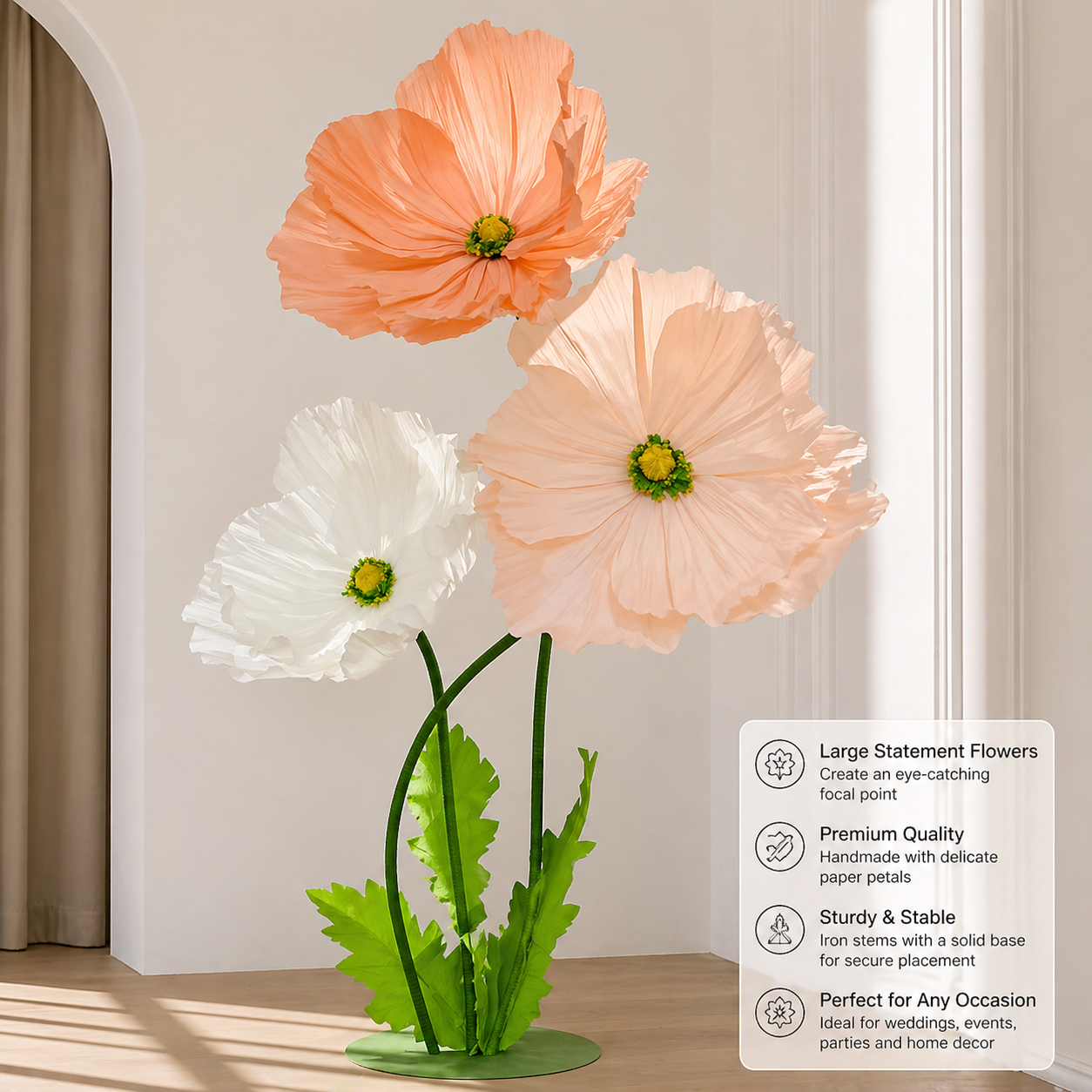 Large artificial flower set 185cm statement (wedding) decoration flowers for home events and styling: handmade