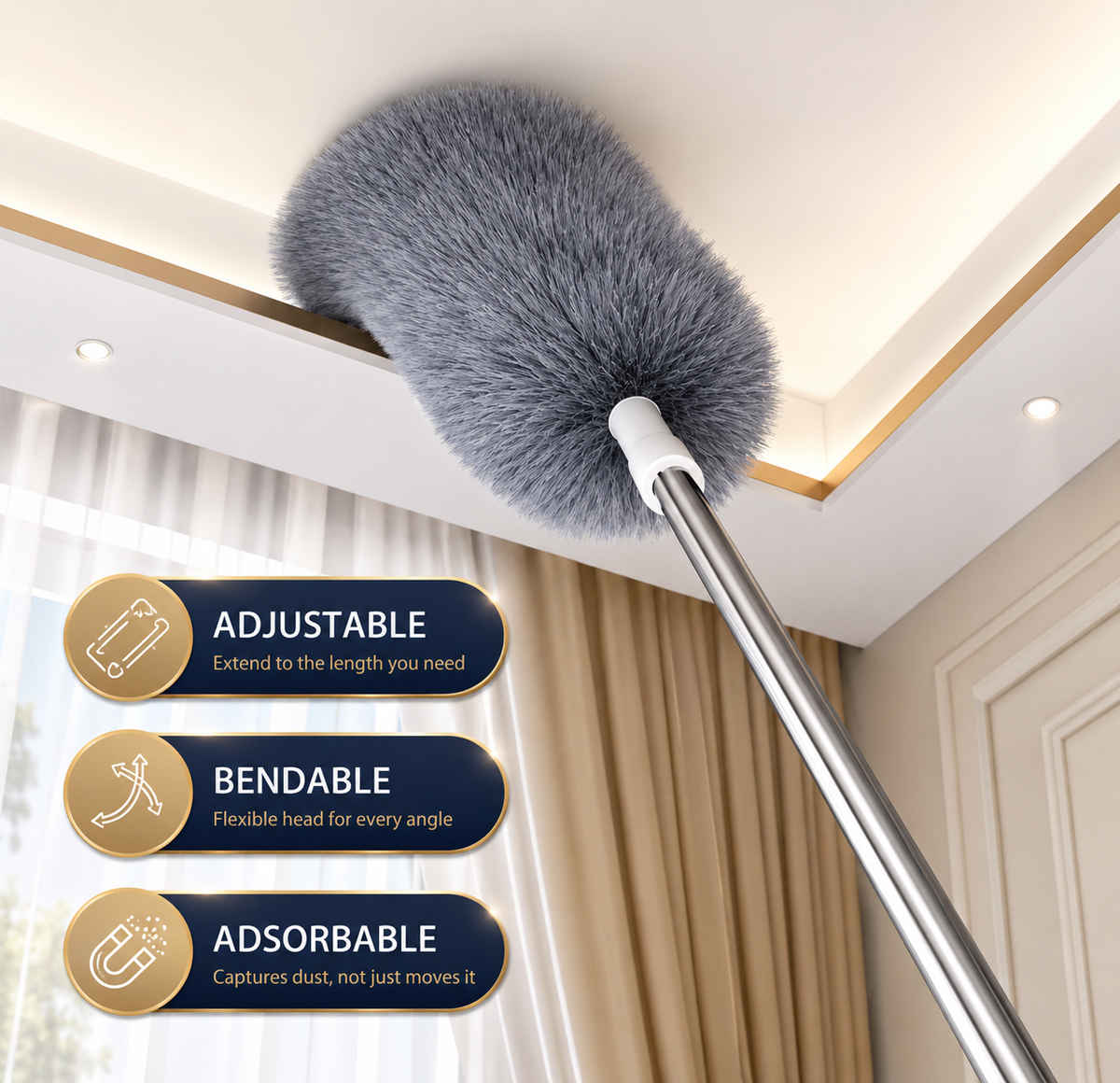 Microfiber Duster – Extendable, Flexible Head, For Hard-to-Reach Areas