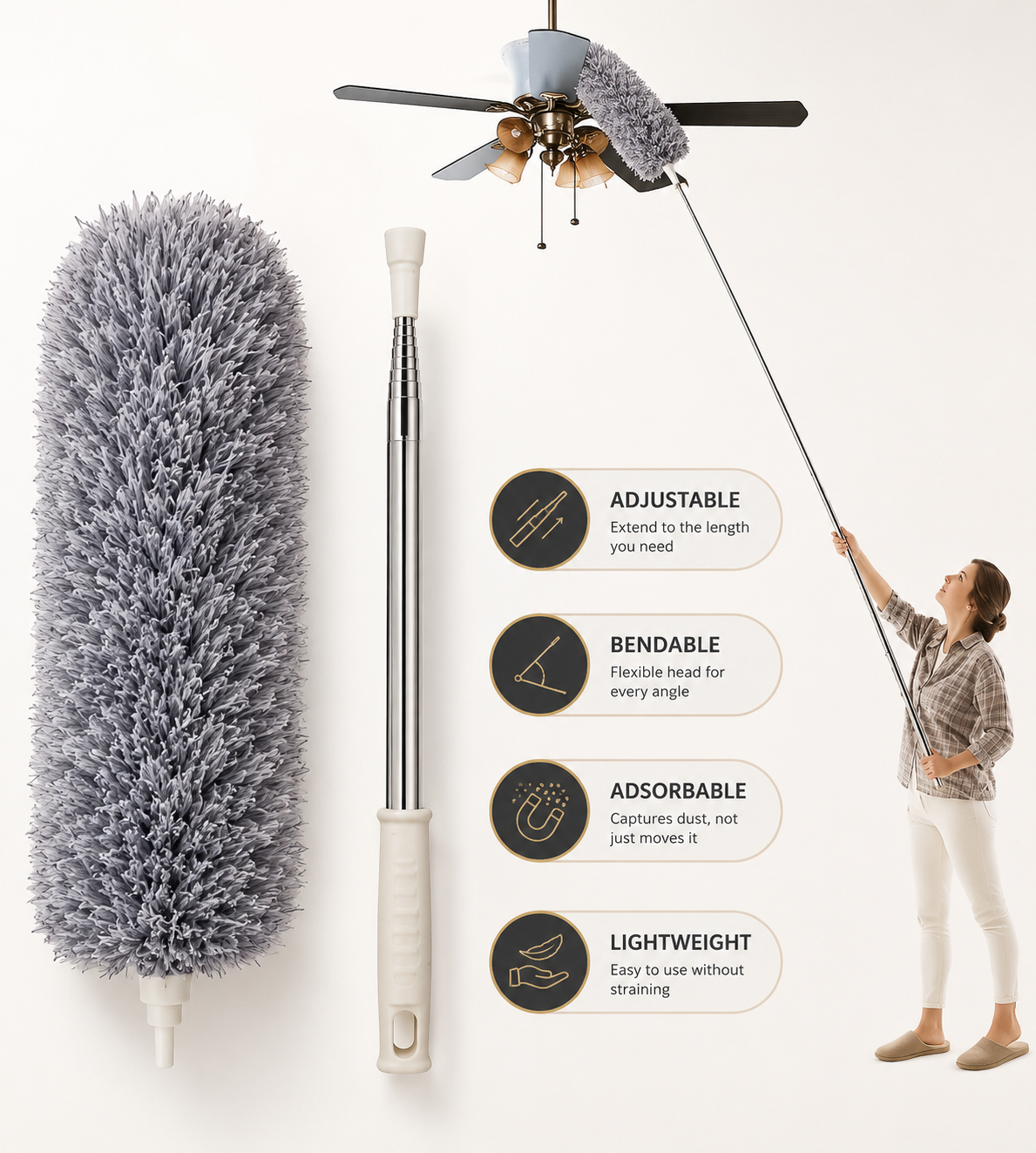 Microfiber Duster – Extendable, Flexible Head, For Hard-to-Reach Areas
