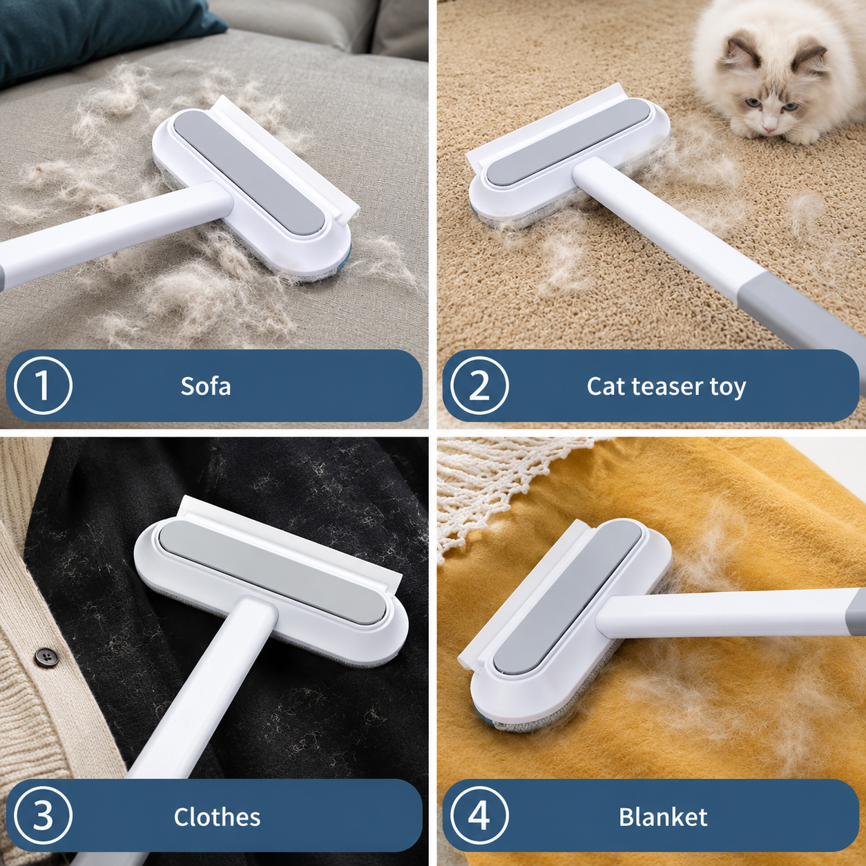 Easy-grip pet hair remover brush for furniture & carpets, multi-function lightweight brusher
