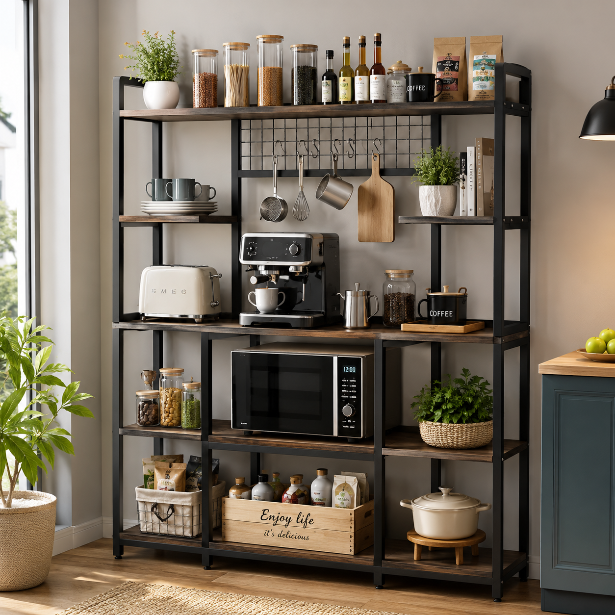 Multi-Purpose 5 Tier Backer's Storage Rack with Shelves, Hooks & Organiser Station