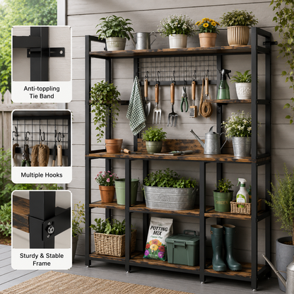 Multi-Purpose 5 Tier Backer's Storage Rack with Shelves, Hooks & Organiser Station