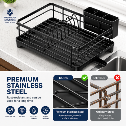 Dish drying rack large kitchen dish drainer with drainboard utensil holder rustproof drying rack for sink counter