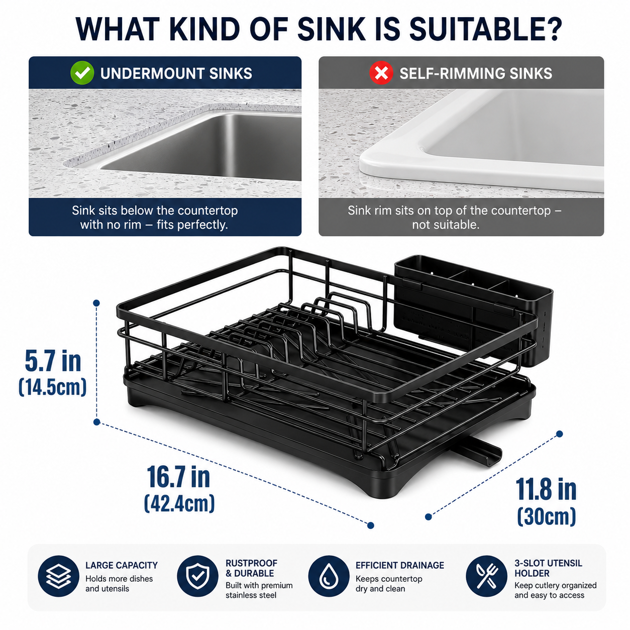 Dish drying rack large kitchen dish drainer with drainboard utensil holder rustproof drying rack for sink counter