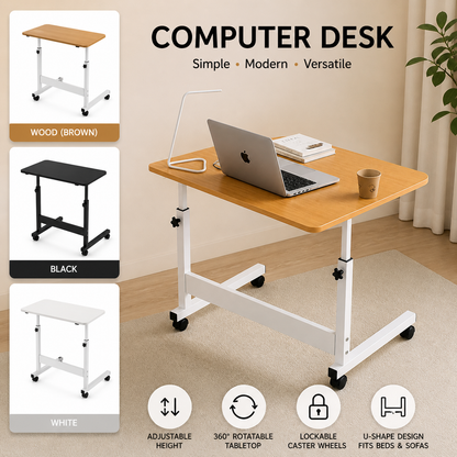 Mobile laptop desk adjustable bedside, or sofa table rolling laptop stand portable computer desk with wheels AU - black