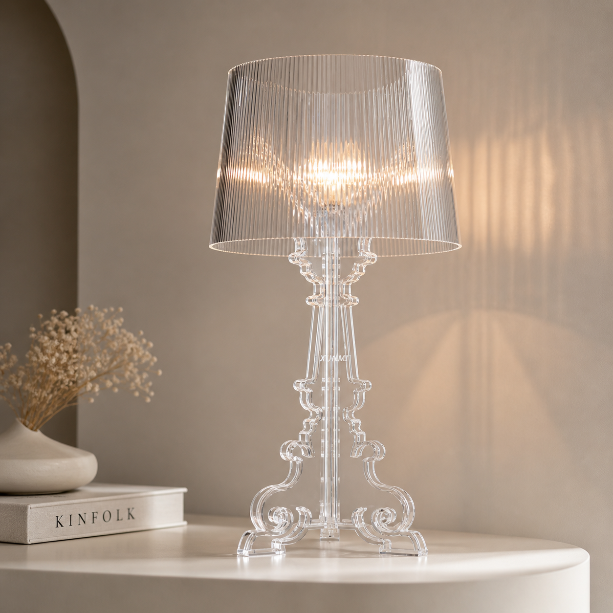 Designer ghost floor lamp transparent acrylic modern baroque style LED lamp luxury ambient lighting bedside living room (AU)