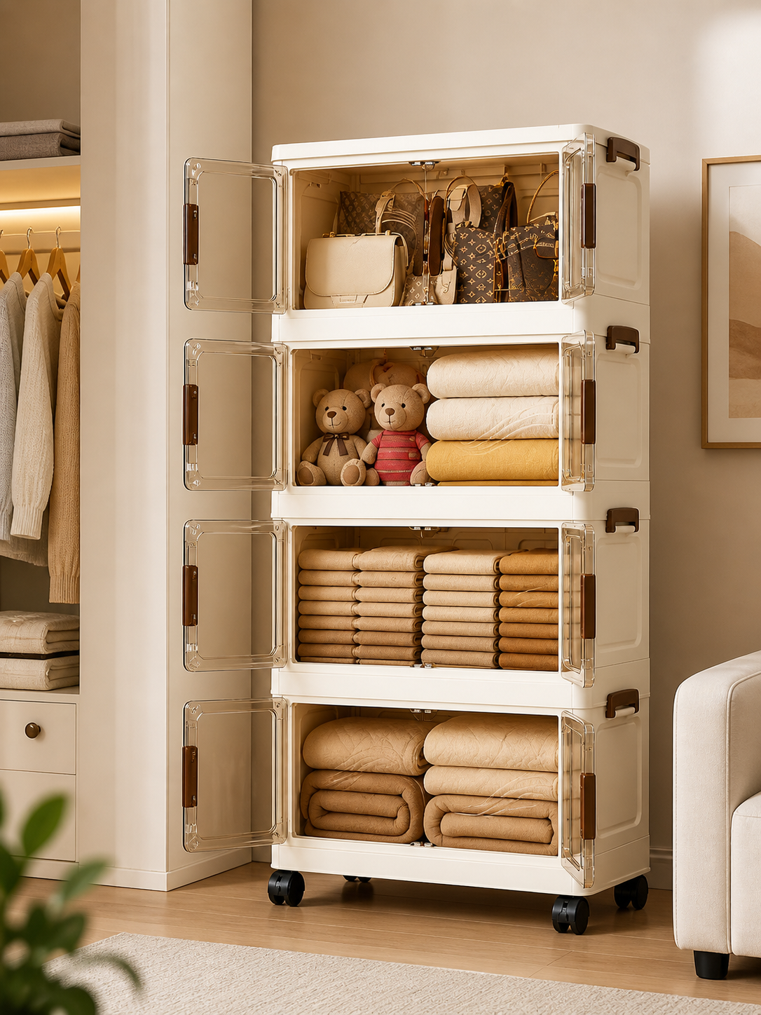 Storage Box – Foldable, Stackable, 4-Tier, Closed Door, Organiser
