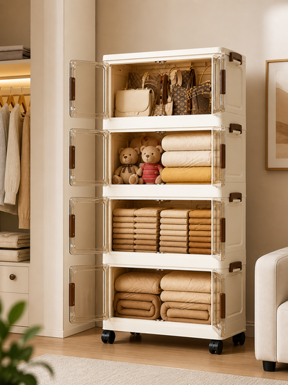 Storage Box – Foldable, Stackable, 4-Tier, Closed Door, Organiser