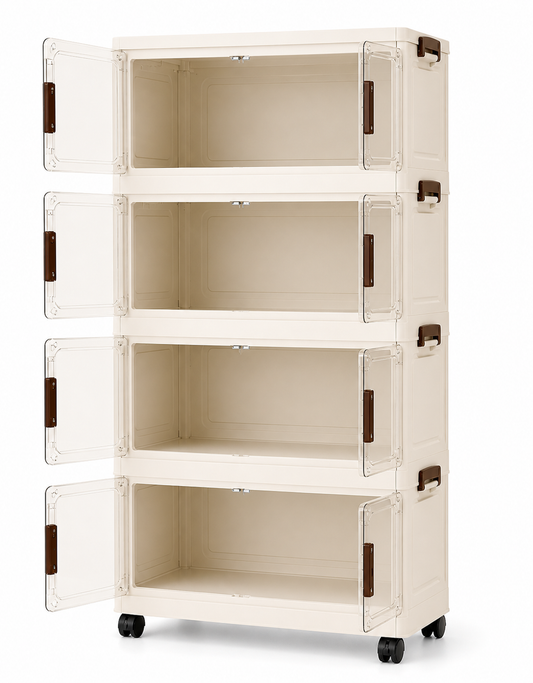 Foldable storage box with clear door: stackable storage bins 4 tier organiser for clothes toys books space saving storage AU