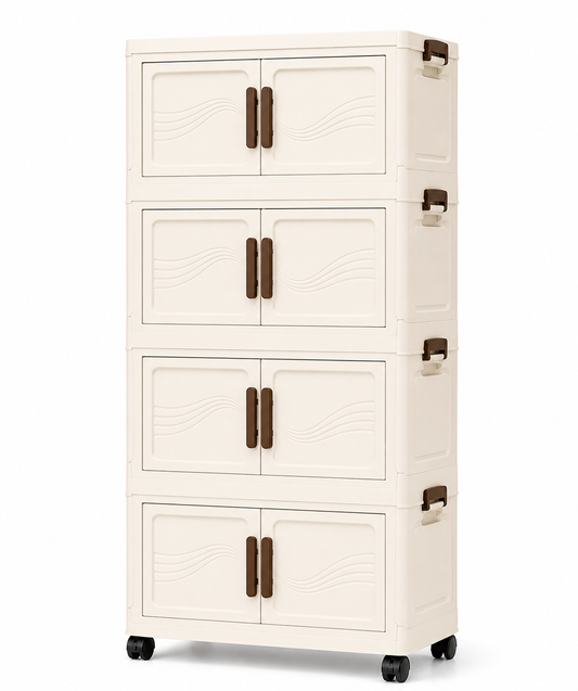 Stackable foldable storage boxes with closed door 4 tier organiser for clothes toys and home storage space saving AU