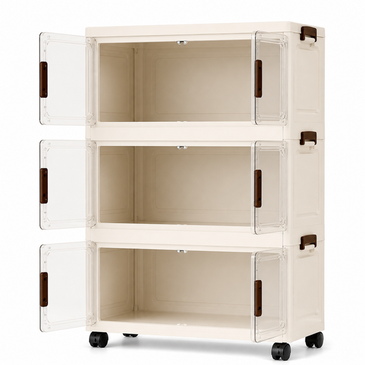 Foldable storage box with clear door stackable storage bins 3 tier organiser clothes toys books space saving storage AU