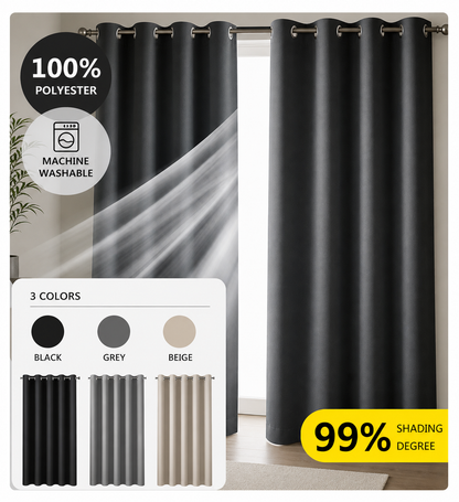 99% blackout curtains extra wide bedroom curtains thermal blockout curtains set 2 panels soft fabric AU - soft beige