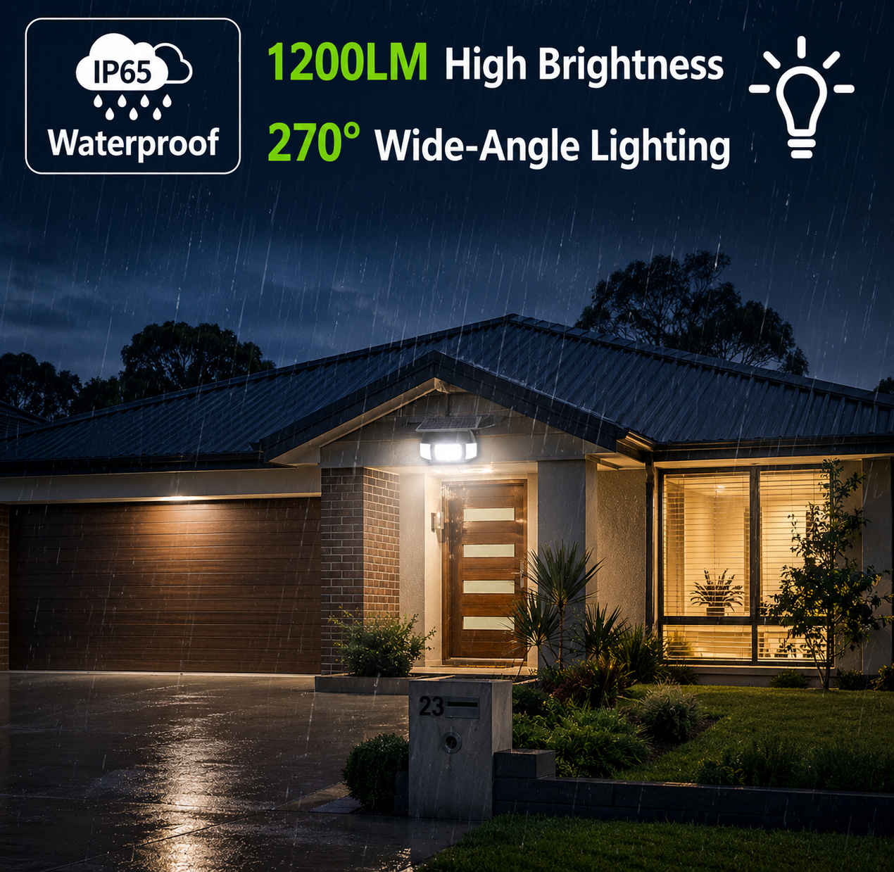 Outdoor Solar Security Light with Motion Sensors & Wide-Angle Illumination
