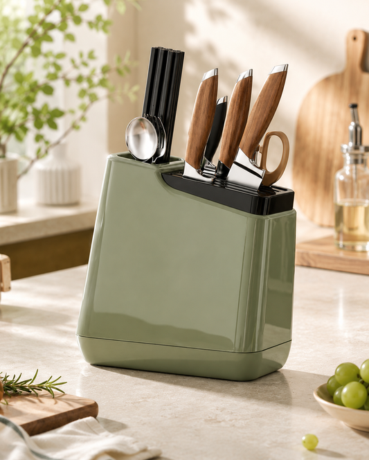 Modern Kitchen Knife & Utensil Holder – Multifunctional Countertop Storage Rack with Drainage Design – Easy Clean Organizer