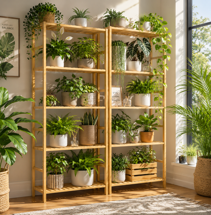 Storage Rack – Adjustable, 6-Tier, Bamboo Shelving Unit