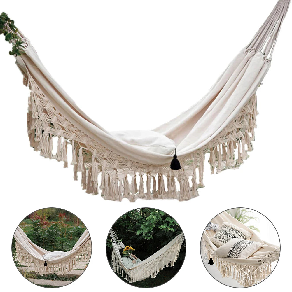 Double Hammock – Boho Macrame, 2-Person, Cotton, Indoor & Outdoor