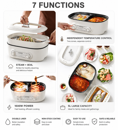 6l electric hot pot with double liner non stick multi function cooking pot for everyday kitchen use, with steamer