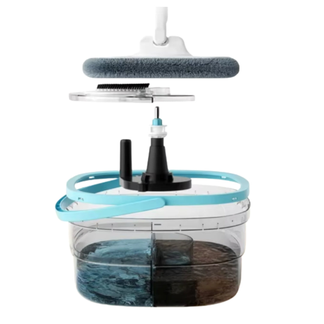 Spin mop with bucket and water separation system, effortless cleaning with automatic wringing design - no need to hand wash