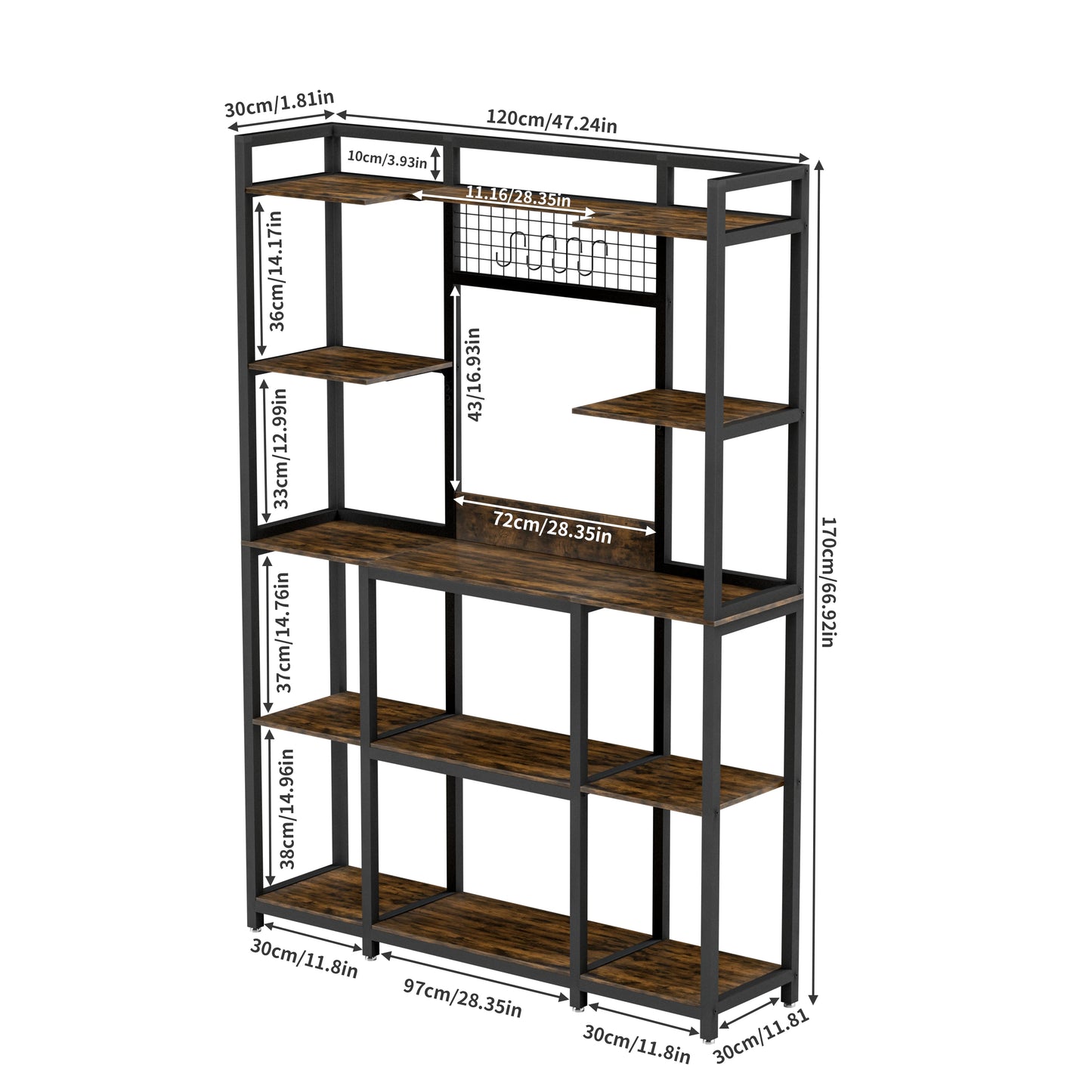 Multi-Purpose 5 Tier Backer's Storage Rack with Shelves, Hooks & Organiser Station