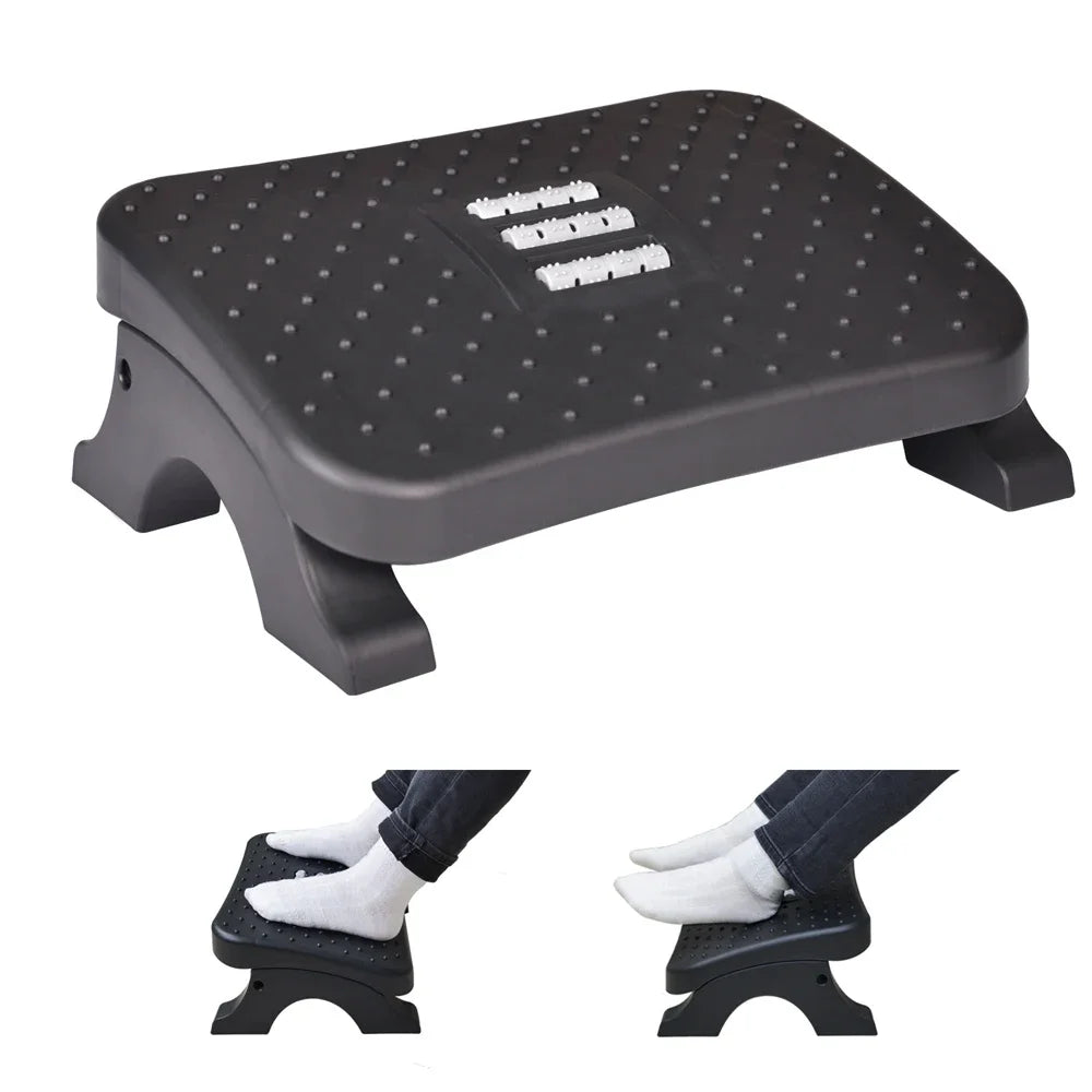 Foot Rest – Adjustable Height, Massage Rollers, Non Slip, Black