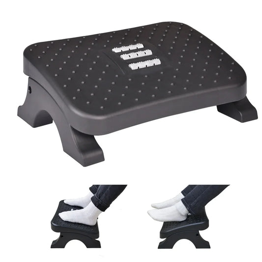 Foot Rest – Adjustable Height, Massage Rollers, Non Slip, Black