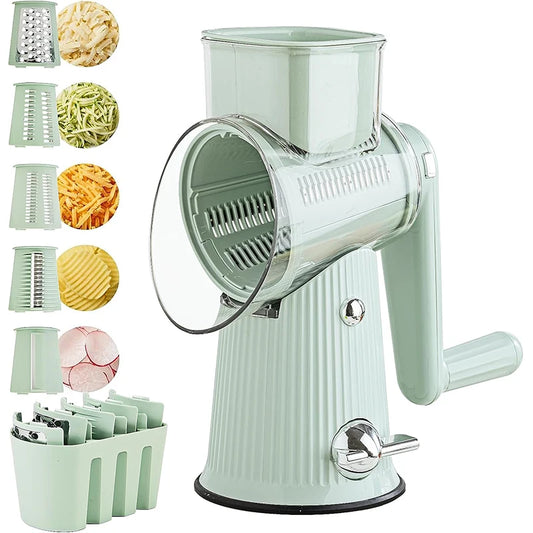 5 in 1 rotary cheese grater with handle vegetable slicer mandoline drum cutter kitchen tool with suction base AU