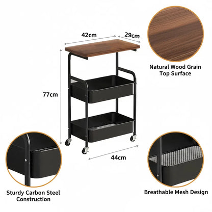 Storage Cart – Rolling, Multi-Tier, Locking Wheels, For Kitchen, Office & Home