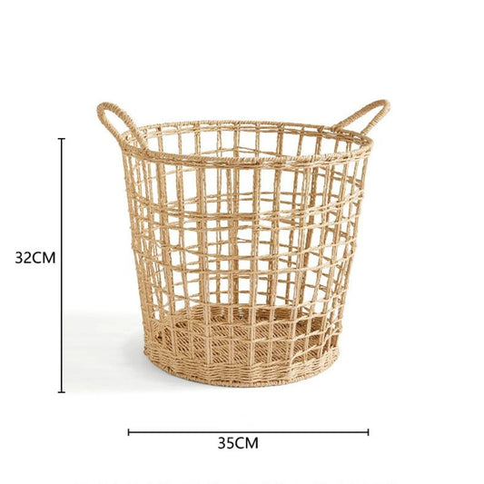 Handwoven rattan basket boho laundry basket with handles natural storage basket for home