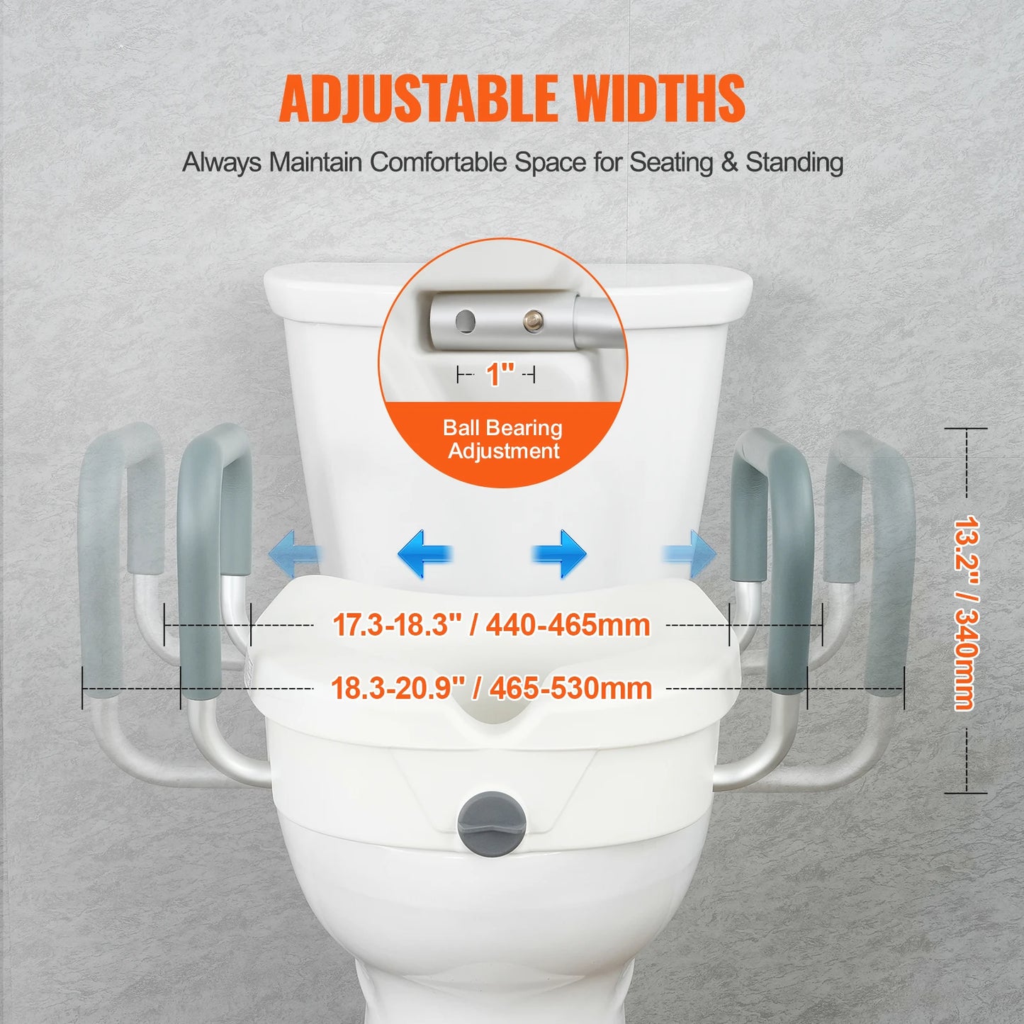 Elevated Toilet Seat with Padded Armrests & Secure Twist-Lock Fit