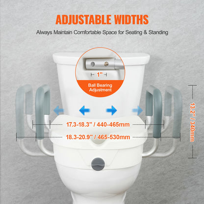 Elevated Toilet Seat with Padded Armrests & Secure Twist-Lock Fit