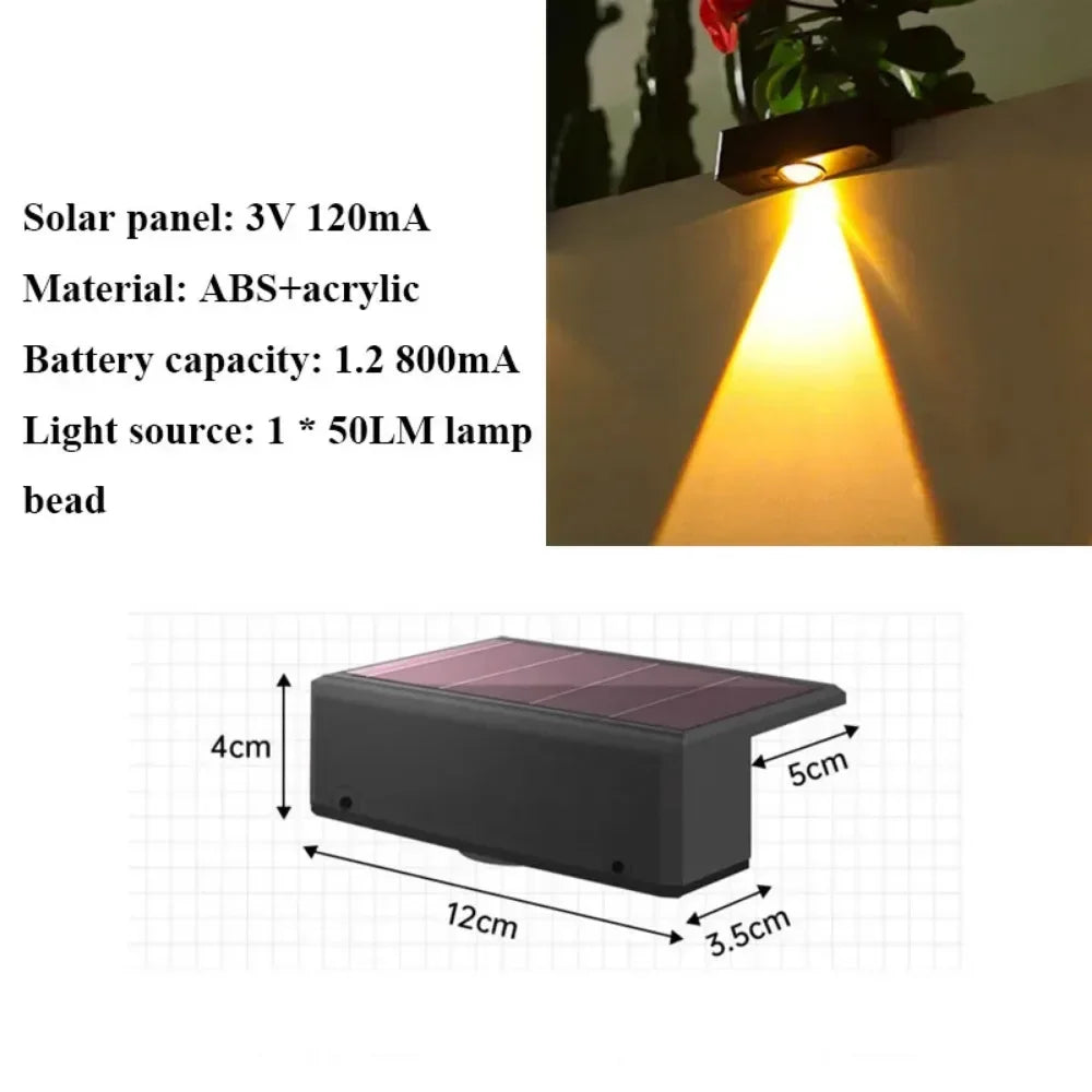 Solar LED wall light for outdoor use with waterproof wireless design; Perfect for garden and fence (balcony)