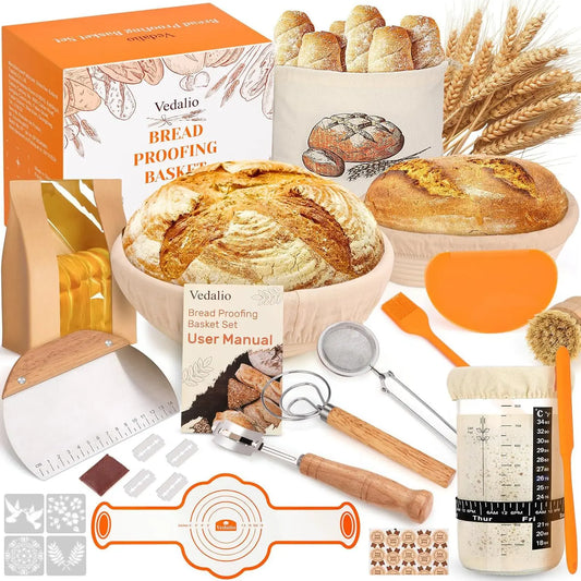 21 piece sourdough starter kit with banneton basket jar dough whisk and baking tools for home bread making