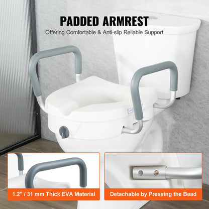 Elevated Toilet Seat with Padded Armrests & Secure Twist-Lock Fit