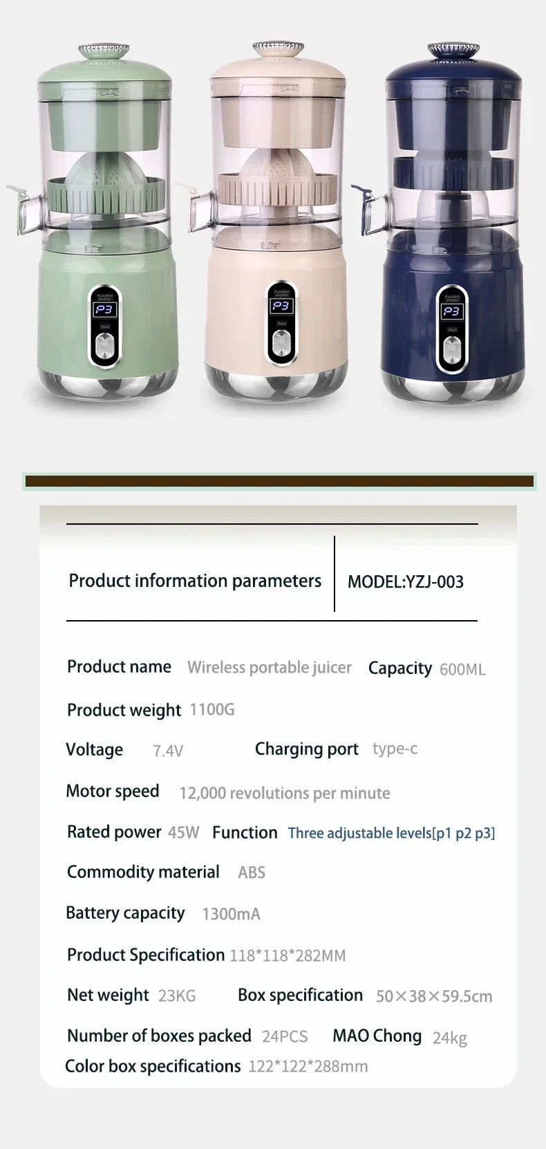 Portable electric citrus juicer 600ml usb rechargeable with pulp separation for fresh juice or smoothies anywhere (pistache green)
