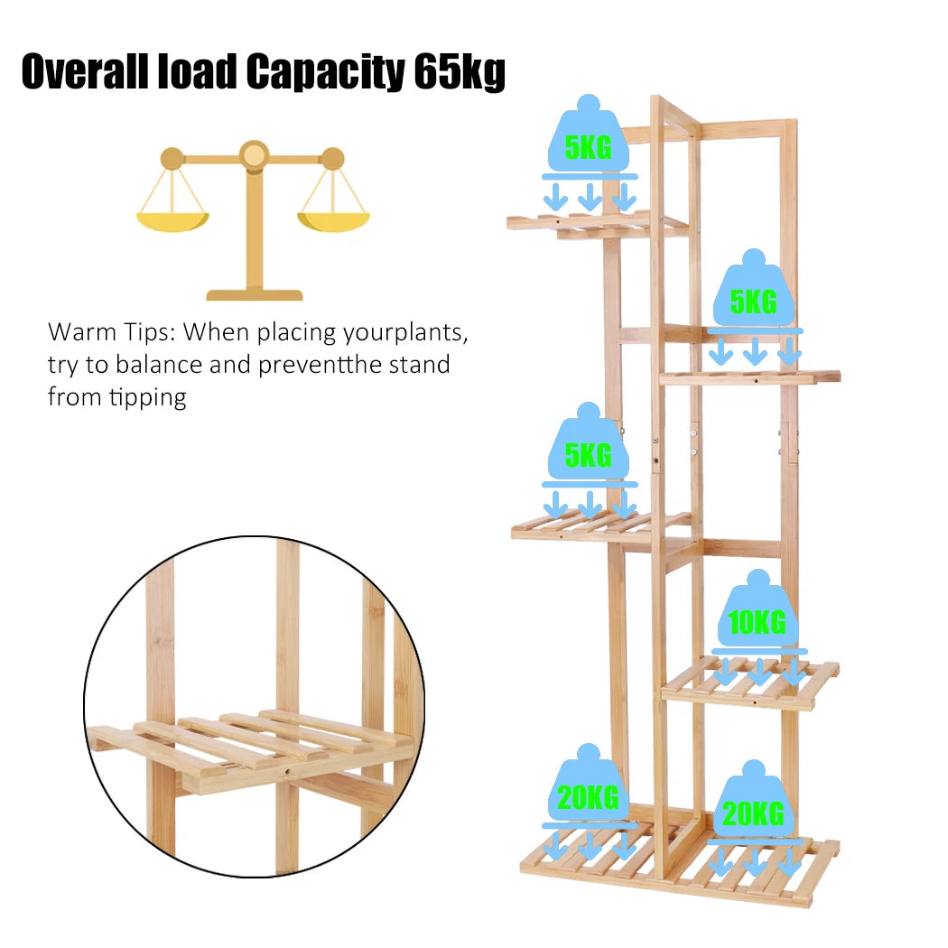 Bamboo plant stand 6 tier tall plant shelf corner flower rack indoor outdoor space saving plant display