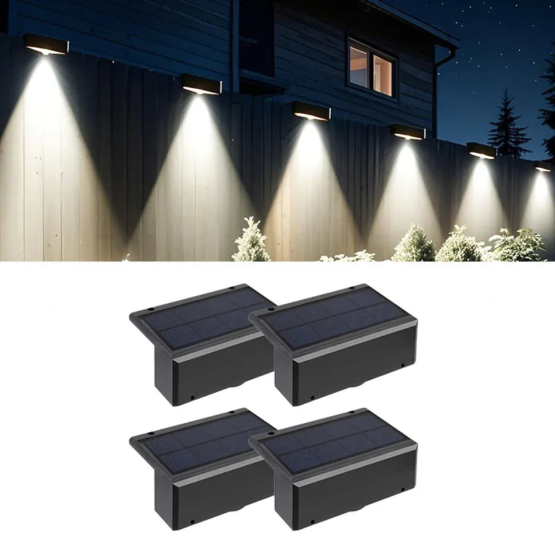 Solar LED wall light for outdoor use with waterproof wireless design; Perfect for garden and fence (balcony)