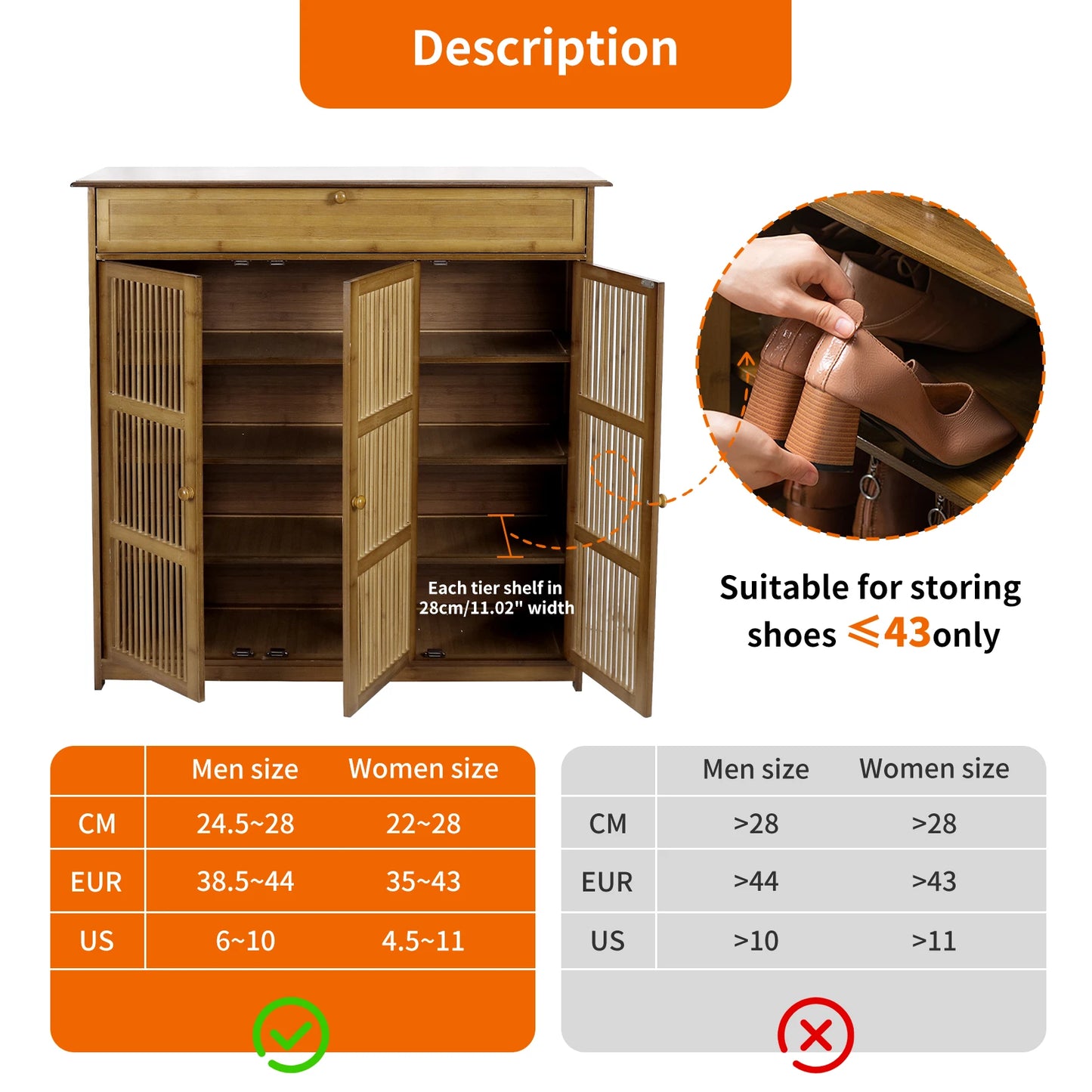 4-Tier Shoe Storage Cabinet with 3 Doors – Freestanding Shoe Rack Organiser for Entryway, Hallway & Closet